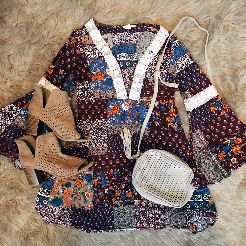 Floral Crochet Retro Mini Dress